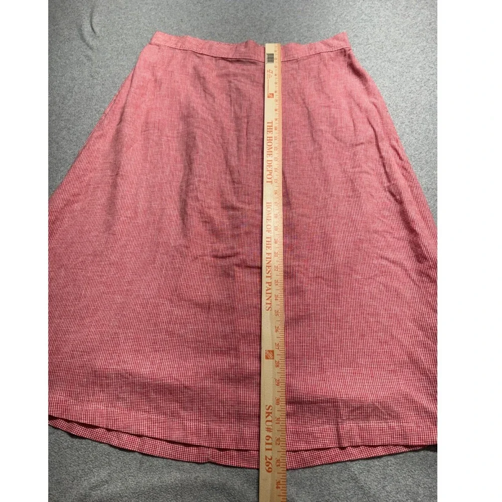 Croft & Barrow Women's XXL Red White Gingham Linen Blend A-Line Midi Skirt Flowy